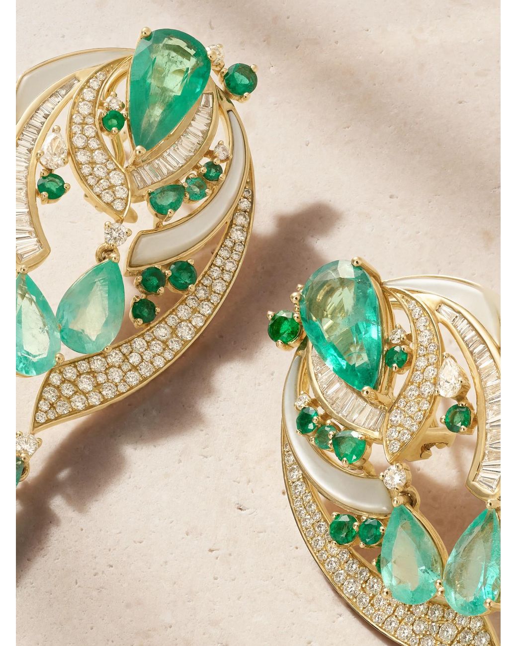 ANANYA Natural Mogra 18-Karat, Diamond, Emerald And Mother-Of-Pearl Earrings