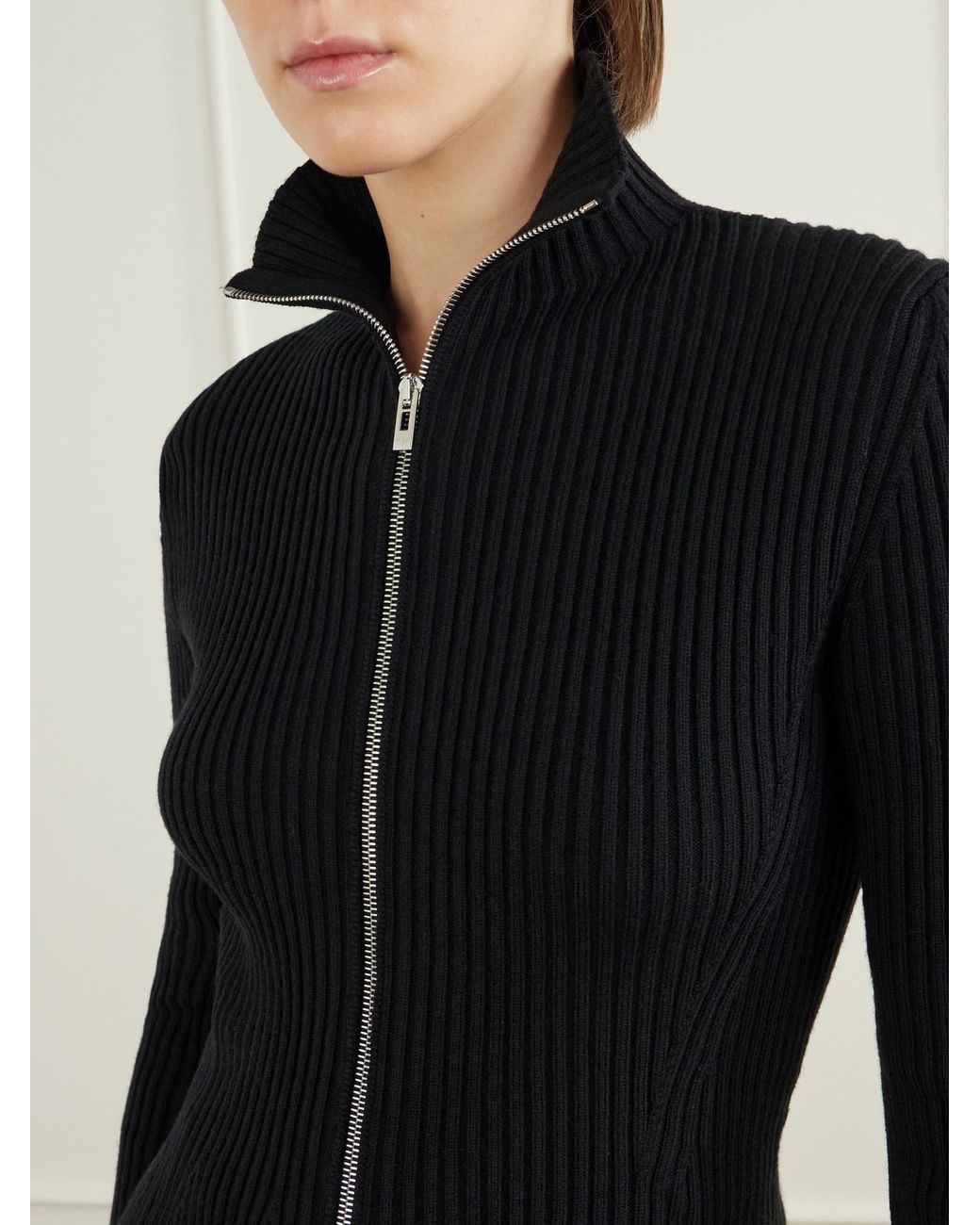 Alaïa Black Ribbed Wool-Blend Zip-Up Cardigan