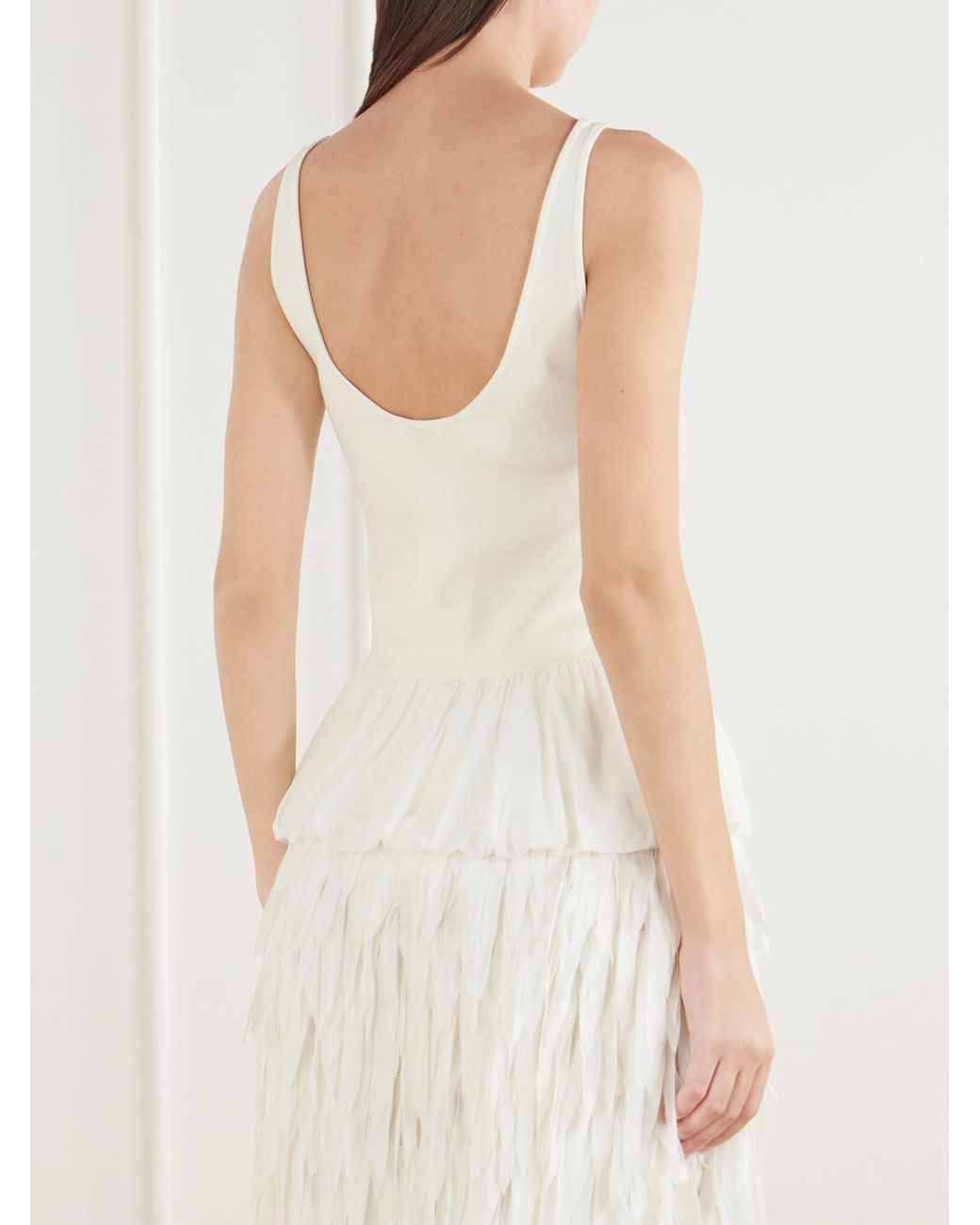 St. Agni White Balloon Ballet Gathered Chiffon-Trimmed Ribbed Tank