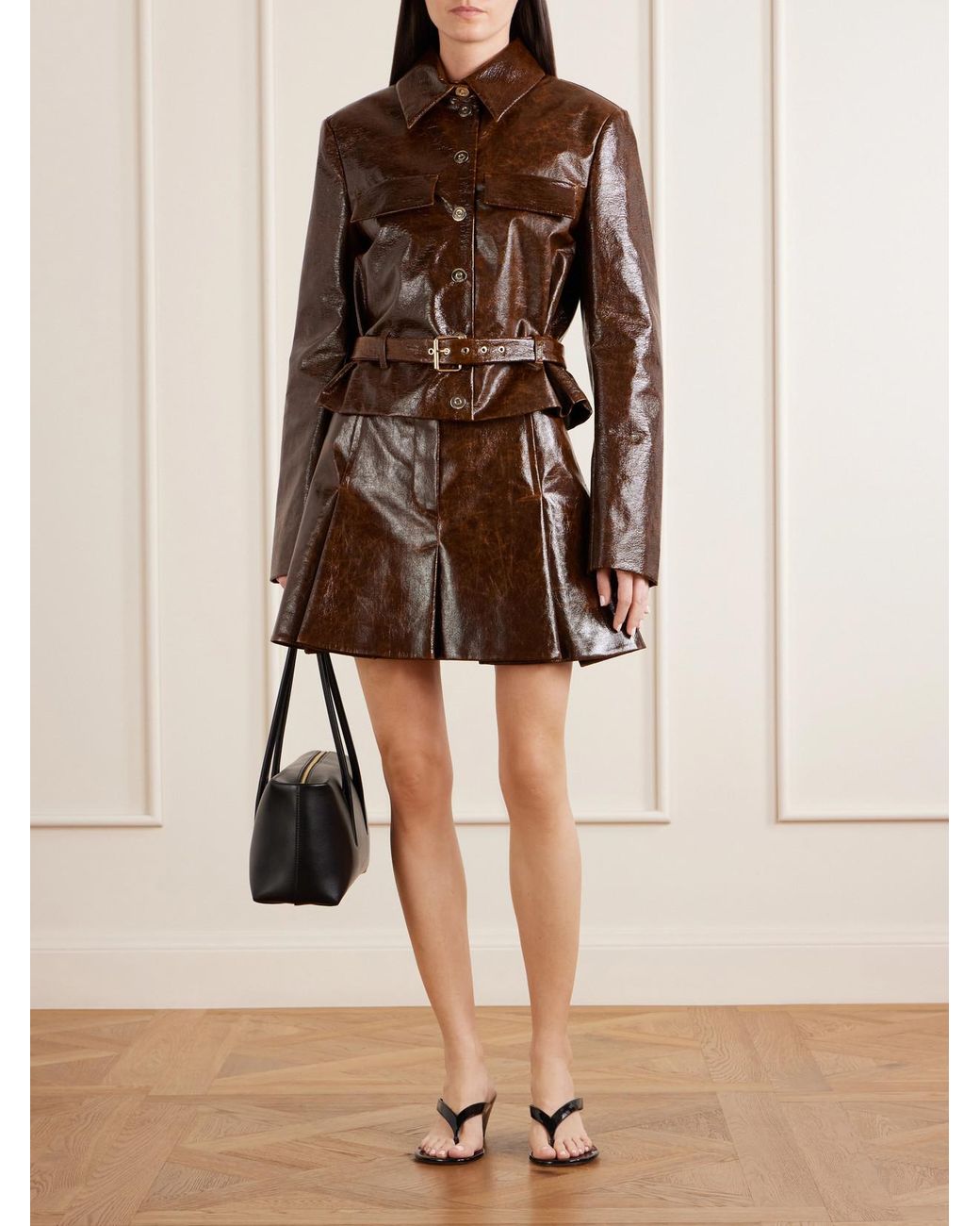 Sportmax Brown Canditi Cropped Belted Coated-Cotton Jacket