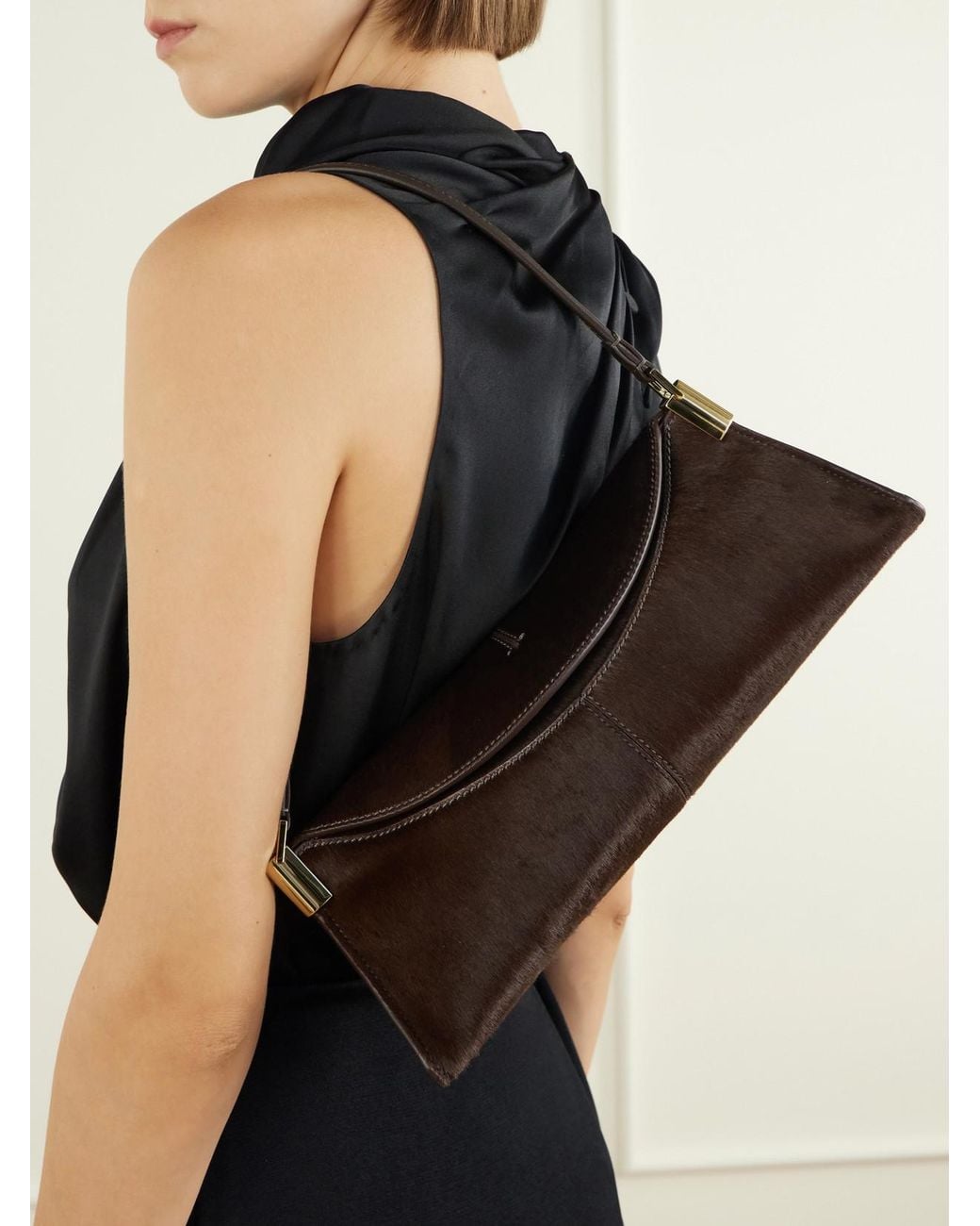 Balmain White Leather-Trimmed Pony-Hair Shoulder Bag