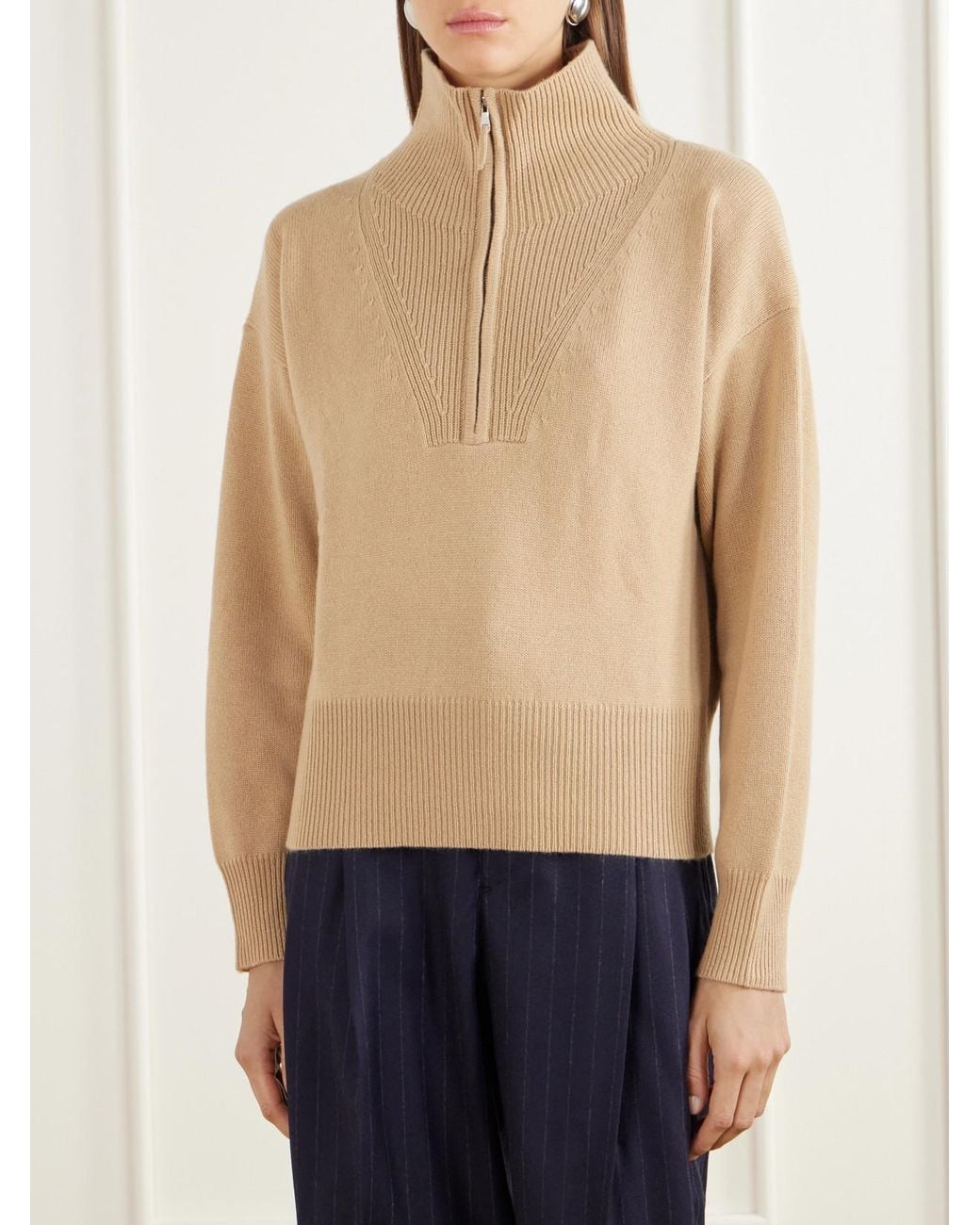Allude Natural Troyer Cashmere Half-Zip Polo Sweater