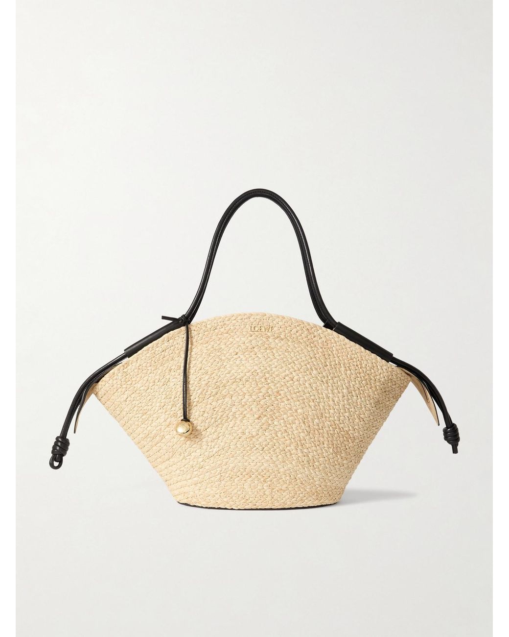 Loewe Paseo Large Leather-Trimmed Raffia Tote in Natural | Lyst