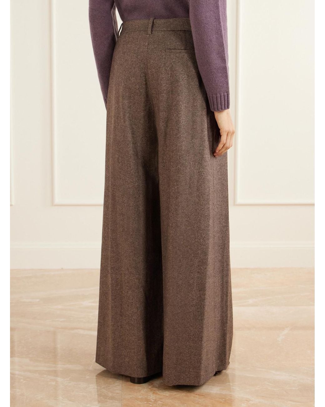 Twp Brown Avery Stretch Wool And Cashmere-Blend Herringbone Wide-Leg Pants