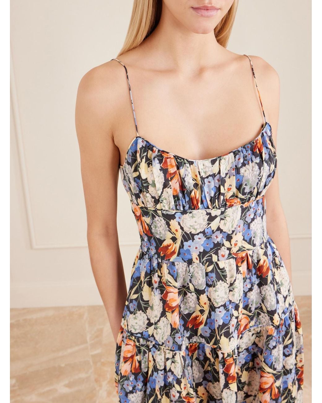 Doen White Benoit Tiered Gathered Floral-Print Ramie Midi Dress