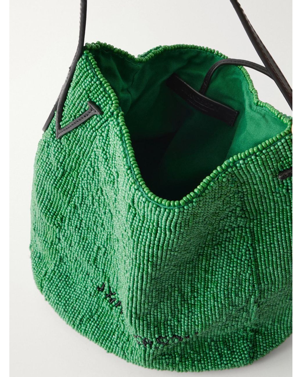 J.W. Anderson Green Bead-Embellished Leather-Trimmed Canvas Tote