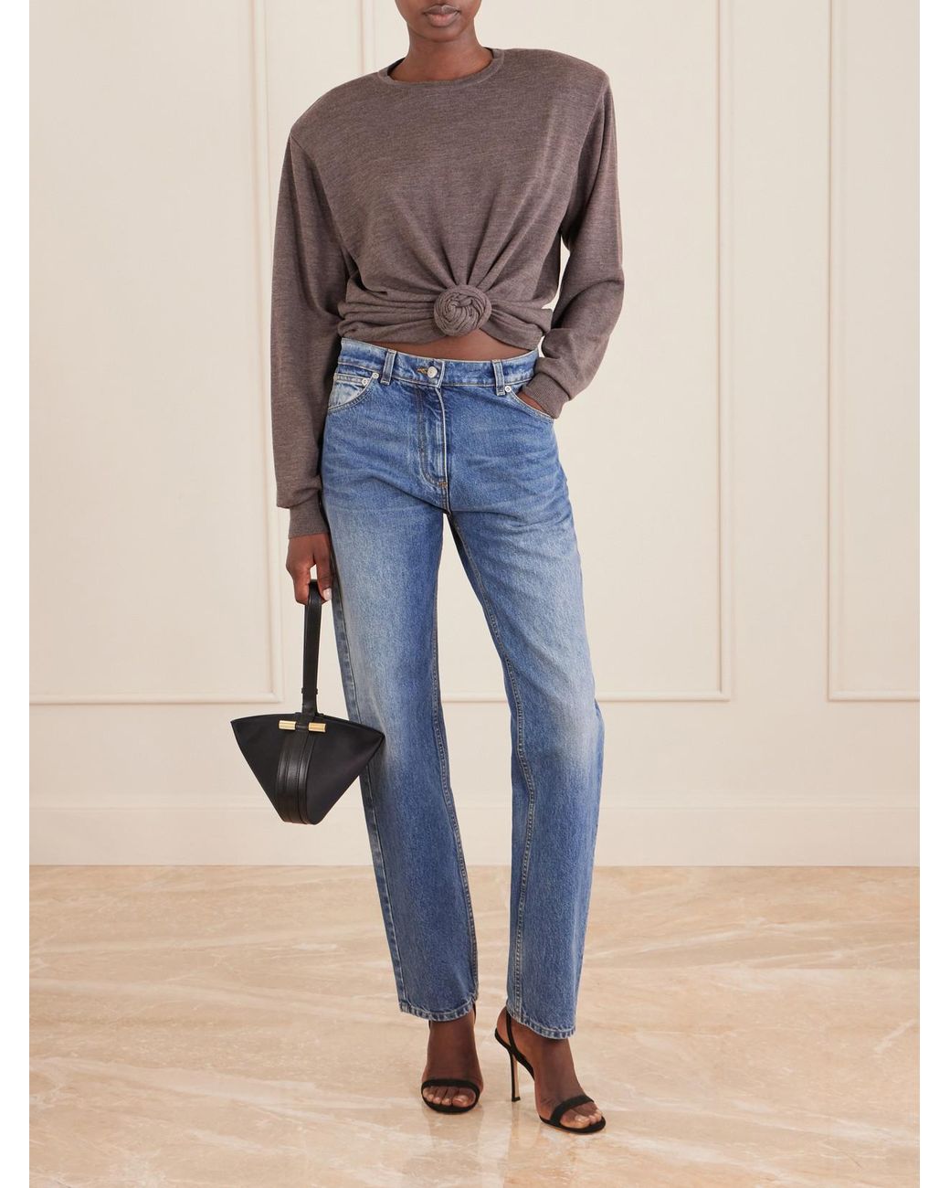 Magda Butrym Brown Knotted Cropped Wool Sweater