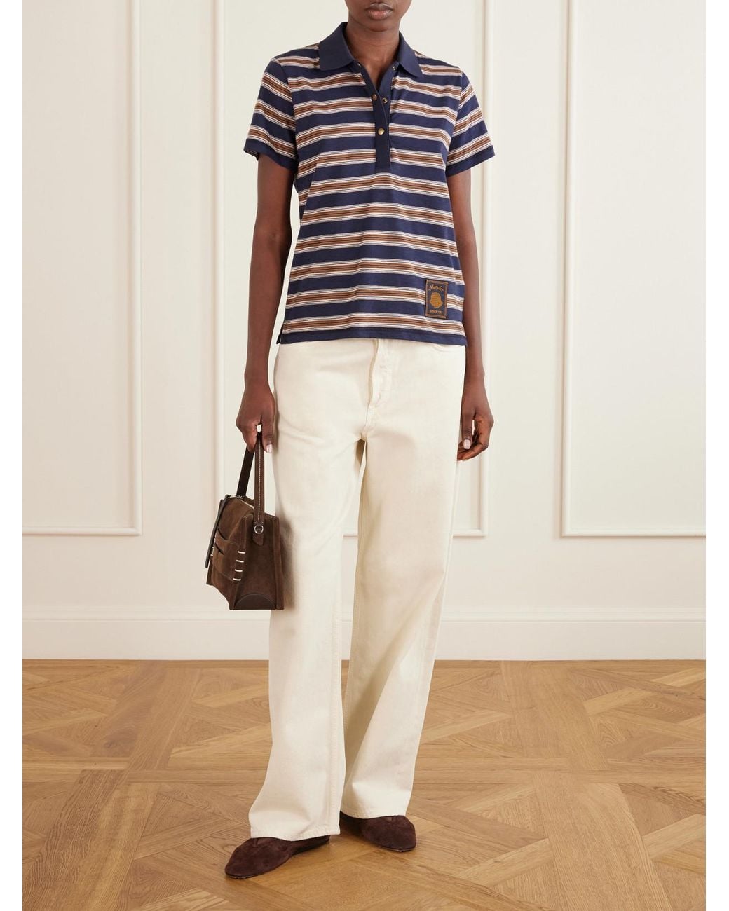 Moncler Blue Logo-Appliquéd Striped Cotton Polo Shirt