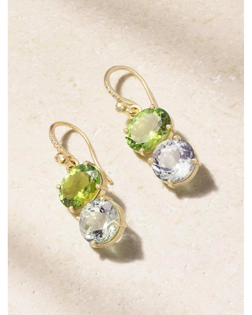 Irene Neuwirth Natural Gemmy Gem Double Stone 18-Karat, Tourmaline And Diamond Earrings