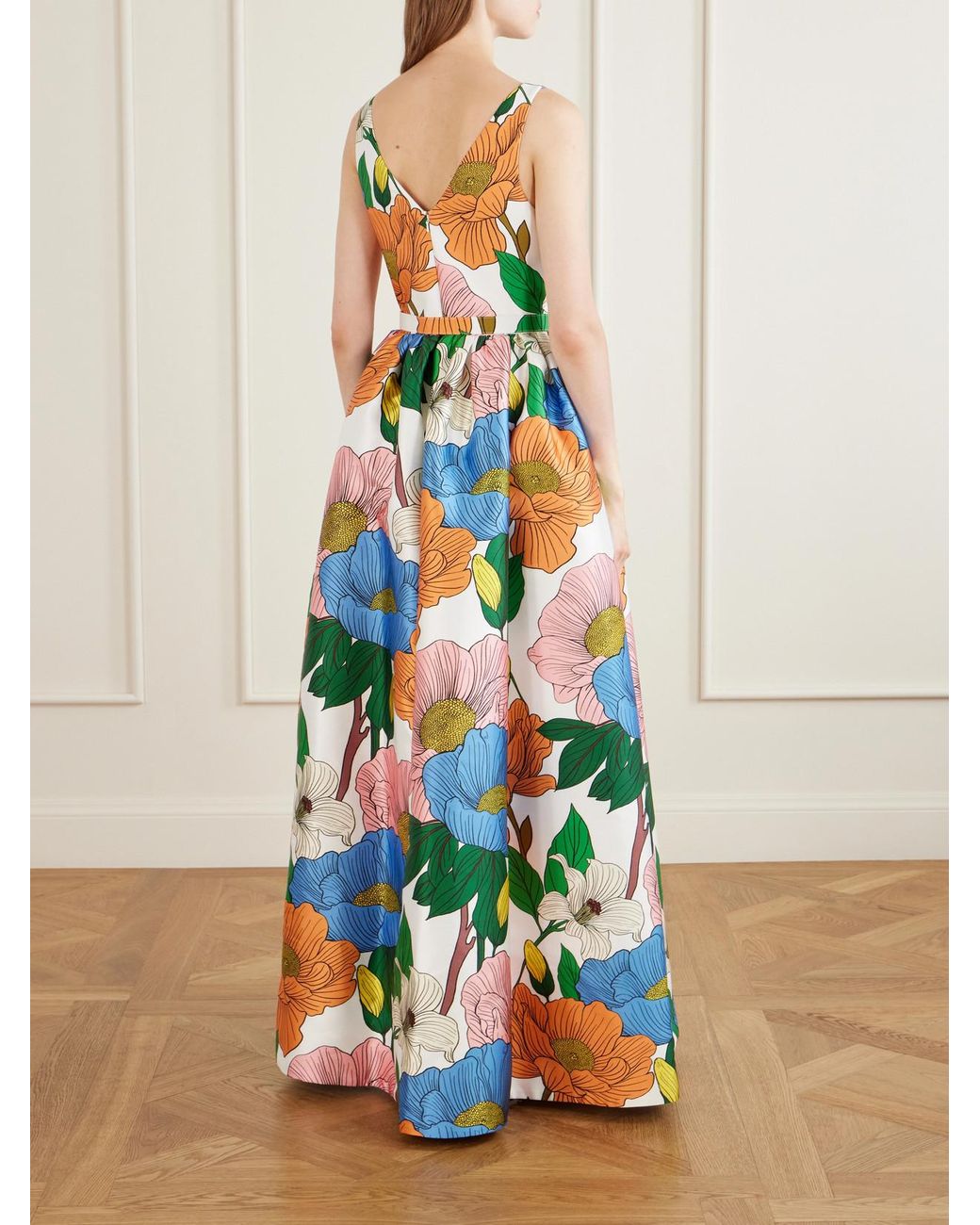 Borgo De Nor White Isabella Belted Floral-Print Taffeta Maxi Dress