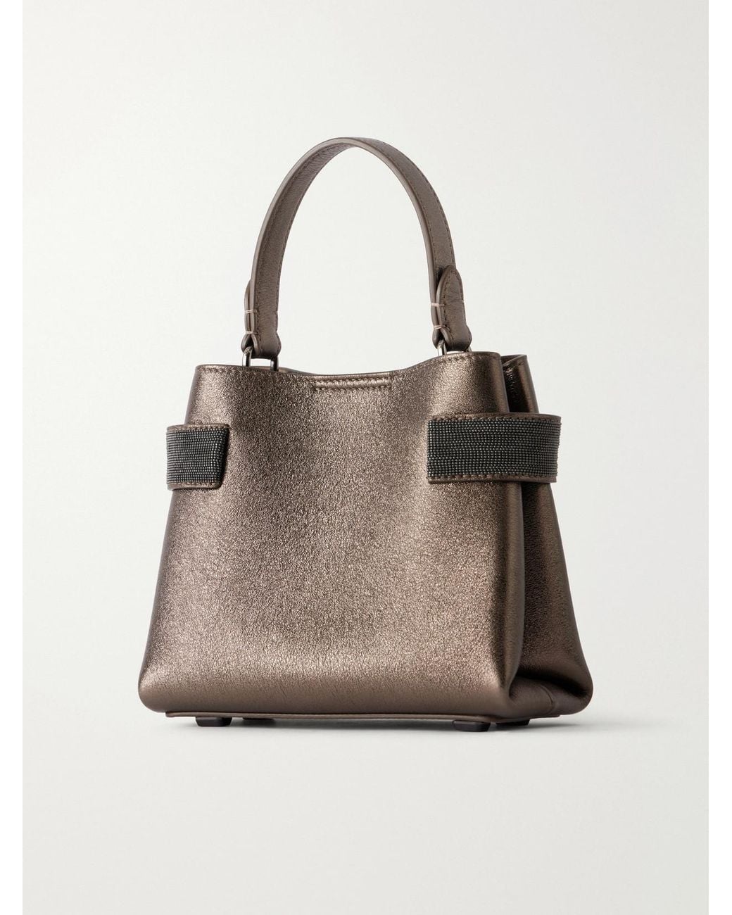 Brunello Cucinelli Brown Monili-Embellished Full-Grain Leather Top-Handle Bag