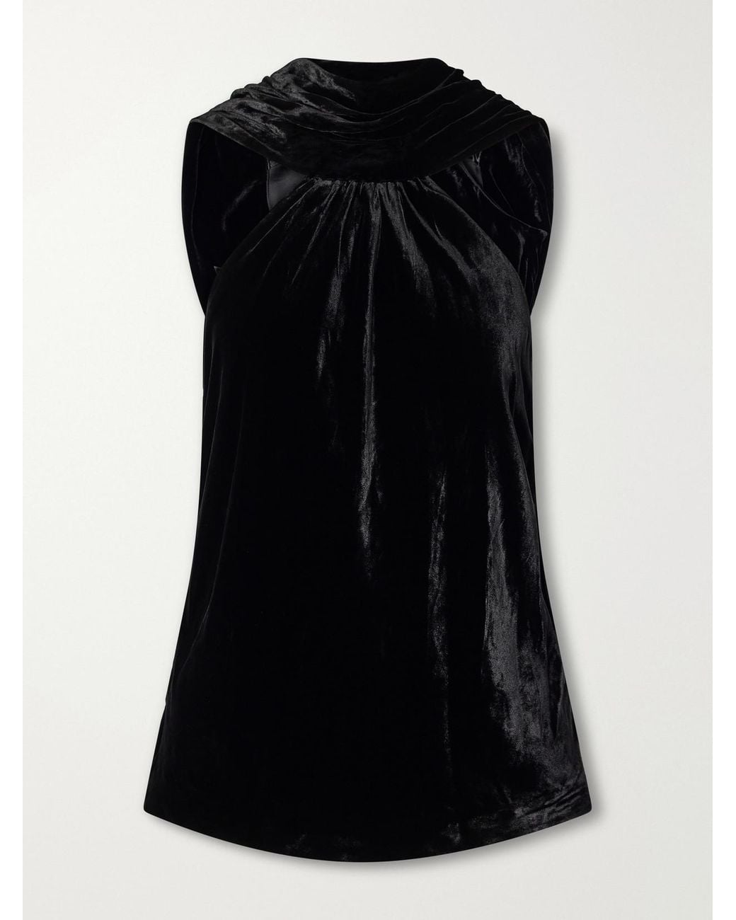 Jonathan Simkhai Black Scarlett Cape-Effect Draped Velvet Blouse