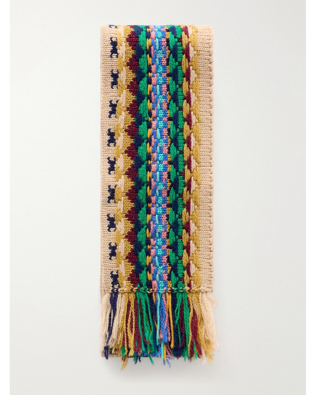 Dries Van Noten Blue Fringed Intrasia-Knit Wool Scarf
