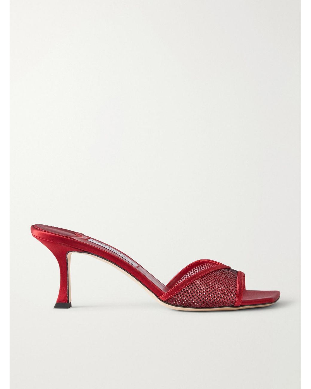 Jimmy Choo Red Skye 70 Crystal-Embellished Satin-Trimmed Mesh Mules