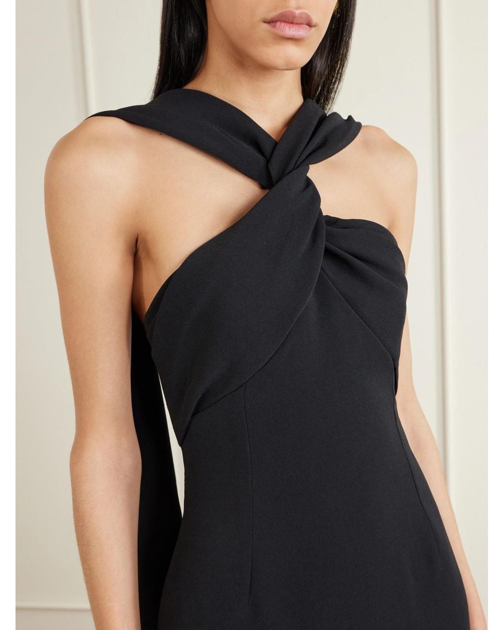 Solace London Black Rona Twisted Crepe Halterneck Gown