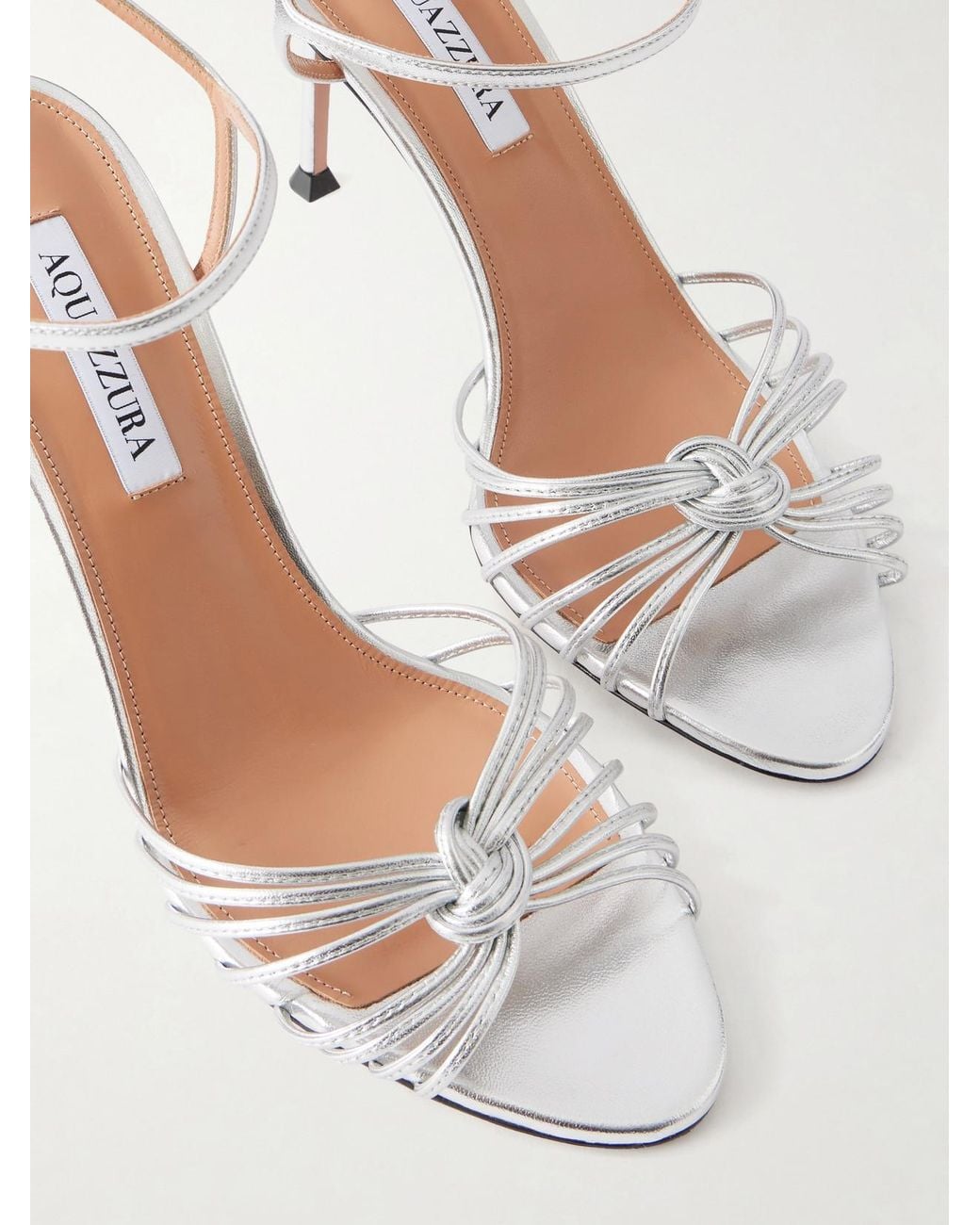 Aquazzura Natural Serenity 85 Knotted Metallic Leather Sandals