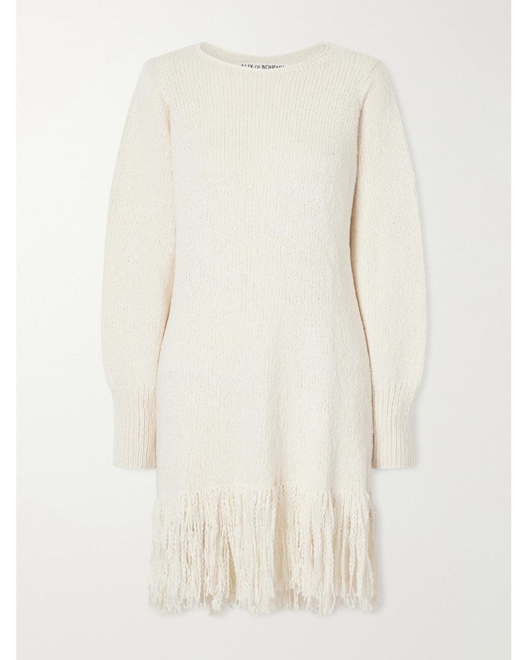Alix Of Bohemia Natural Renny Fringe-Detailed Knitted Cotton Mini Dress