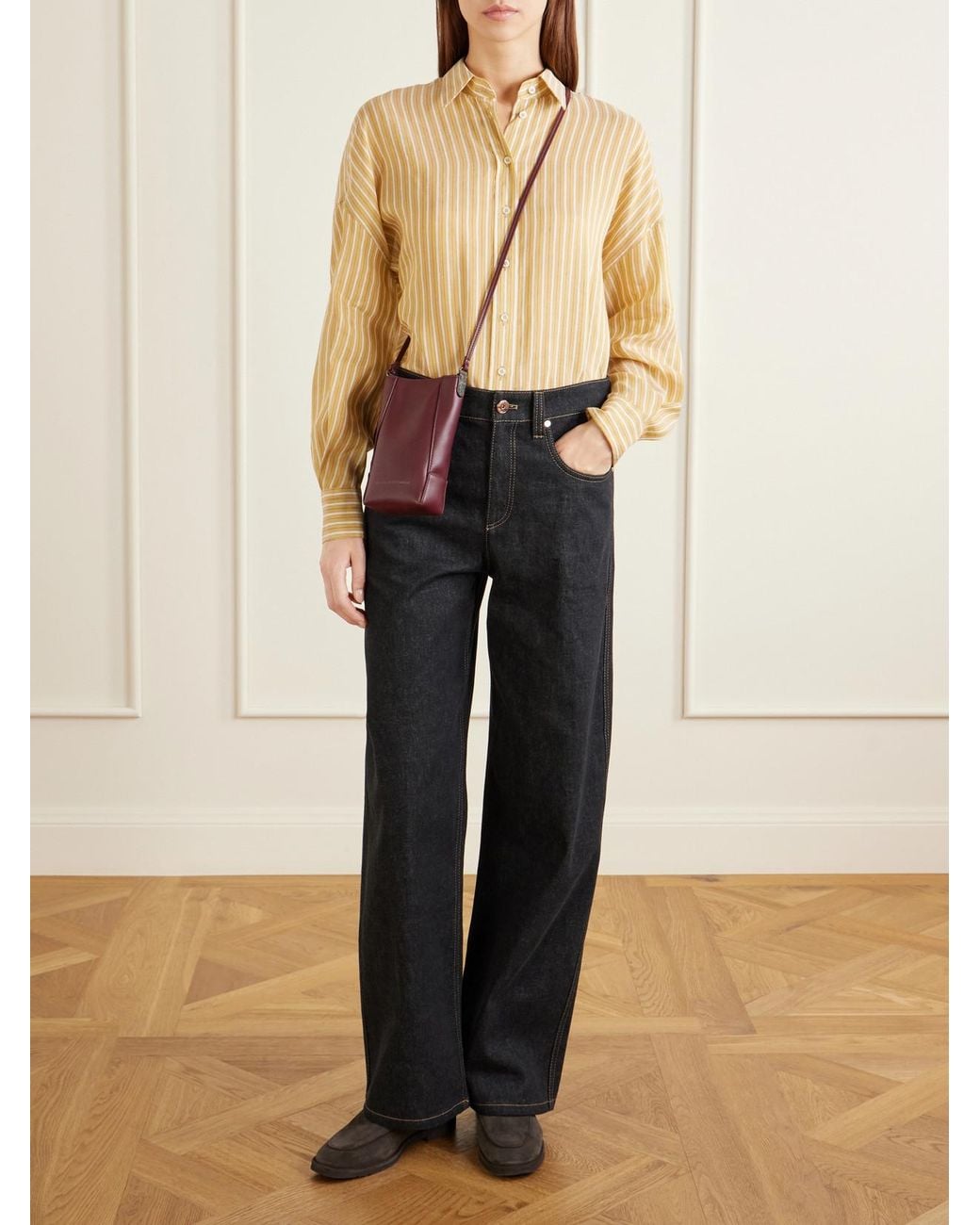 Brunello Cucinelli Purple Bead-Embellished Leather Pouch