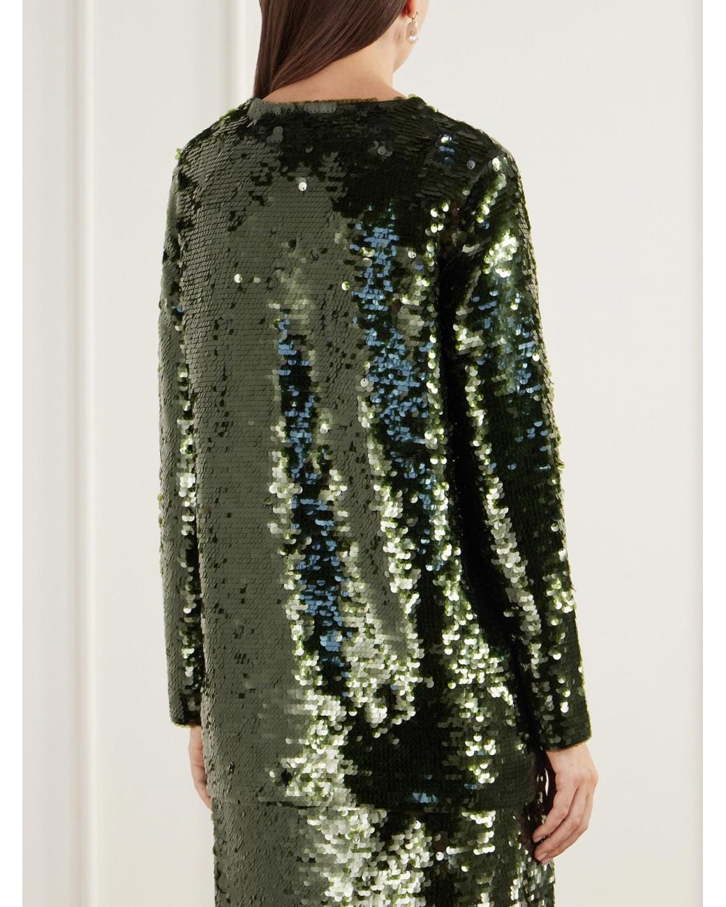 Carolina Herrera Green Bow-Detailed Sequined Knitted Cardigan
