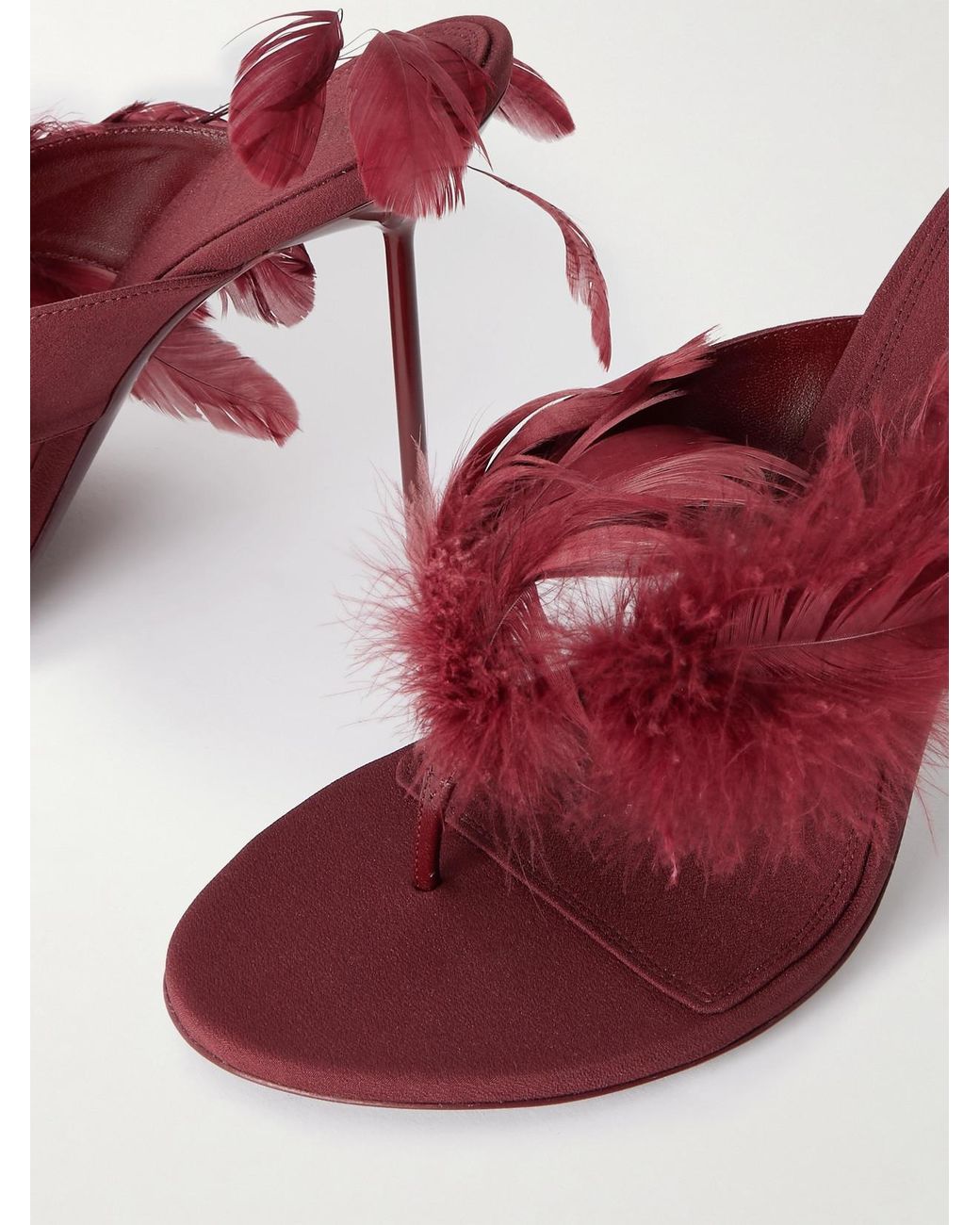 Paris Texas Red Lidia Feather-Trimmed Leather Mules