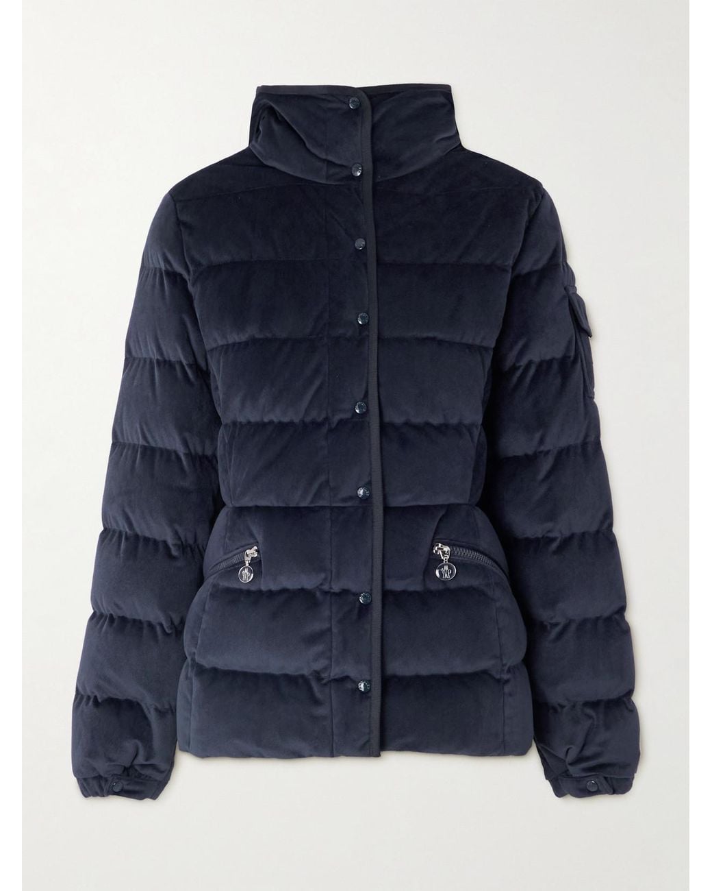 Moncler Blue Barante Quilted Velour Hooded Down Jacket