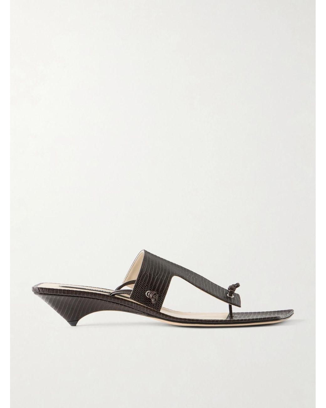 Christen White Edge T-Strap 35 Lizard-Effect Leather Sandals