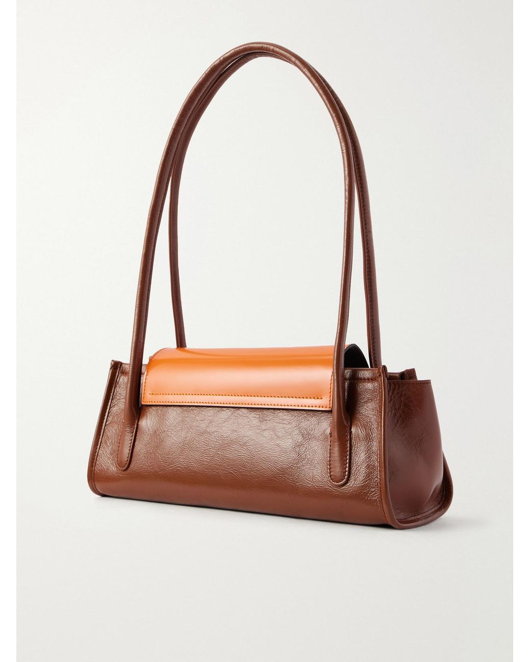 Marni Orange Trunkette Two-Tone Crinkled Leather Shoulder Bag