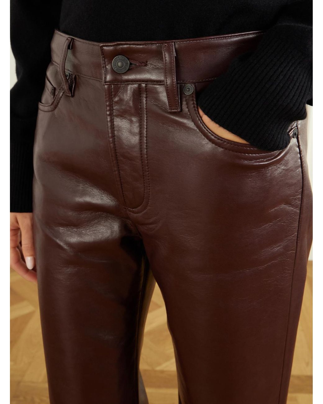Citizens of Humanity Brown Genova Leather-Blend Straight-Leg Pants