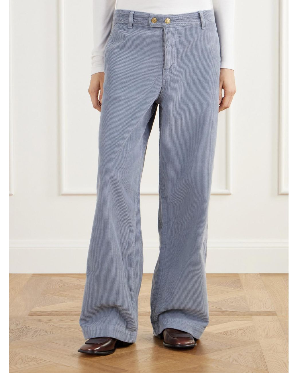 B Sides Blue Cotton-Blend Corduroy Wide-Leg Pants
