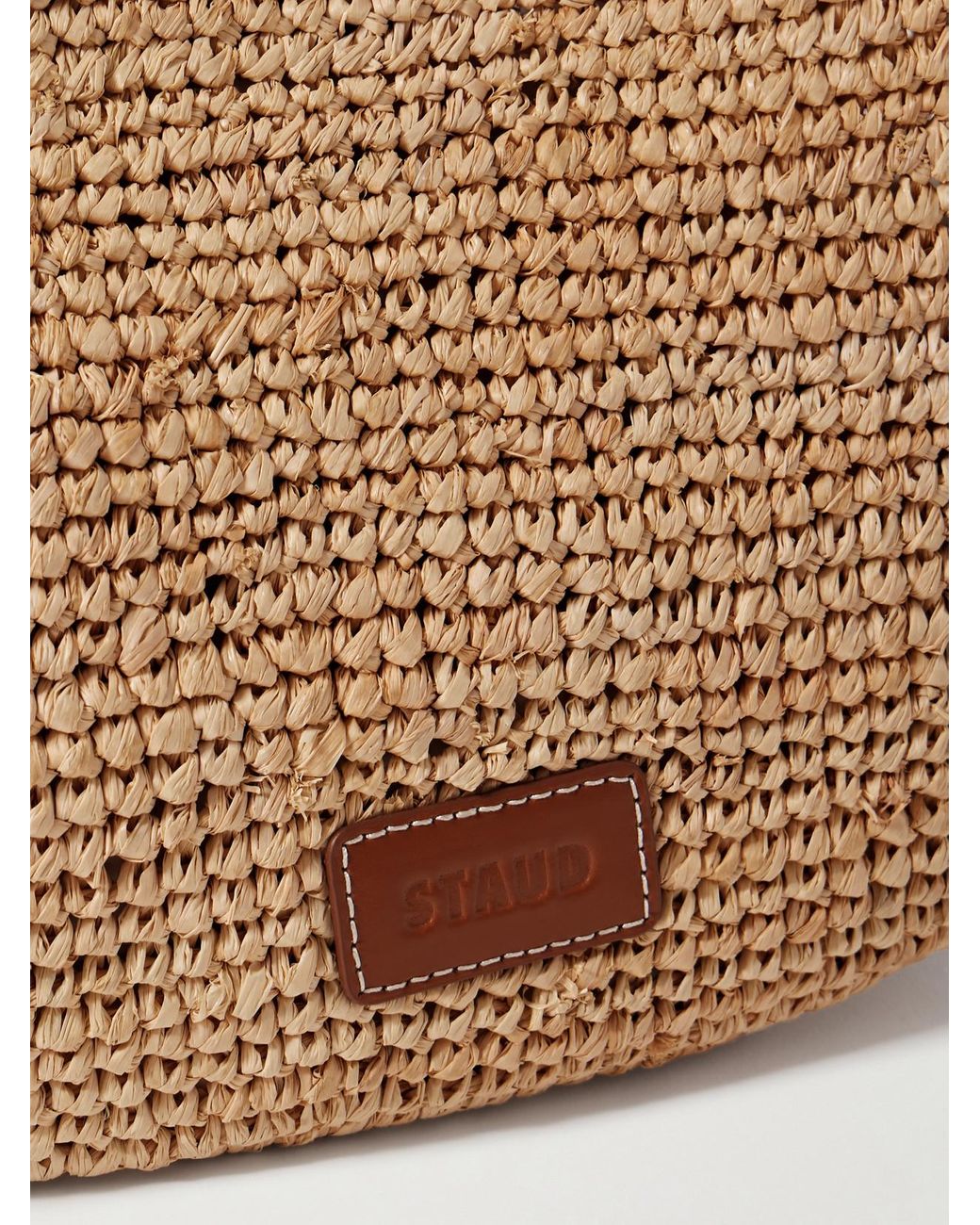 Staud Natural Moon Large Leather-Trimmed Raffia Tote