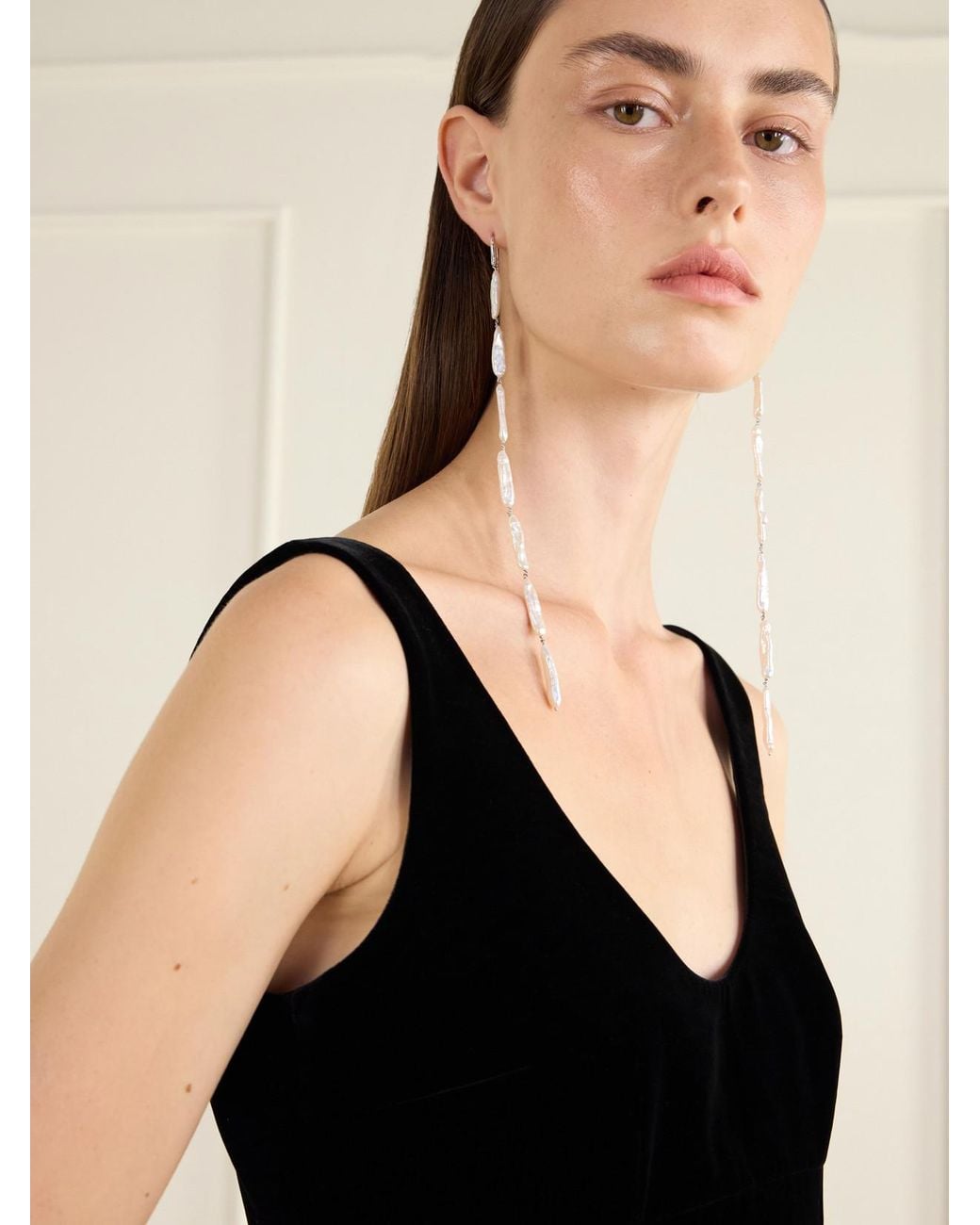 Le Sundial White Veil Drop Sterling And Freshwater Pearl Earrings