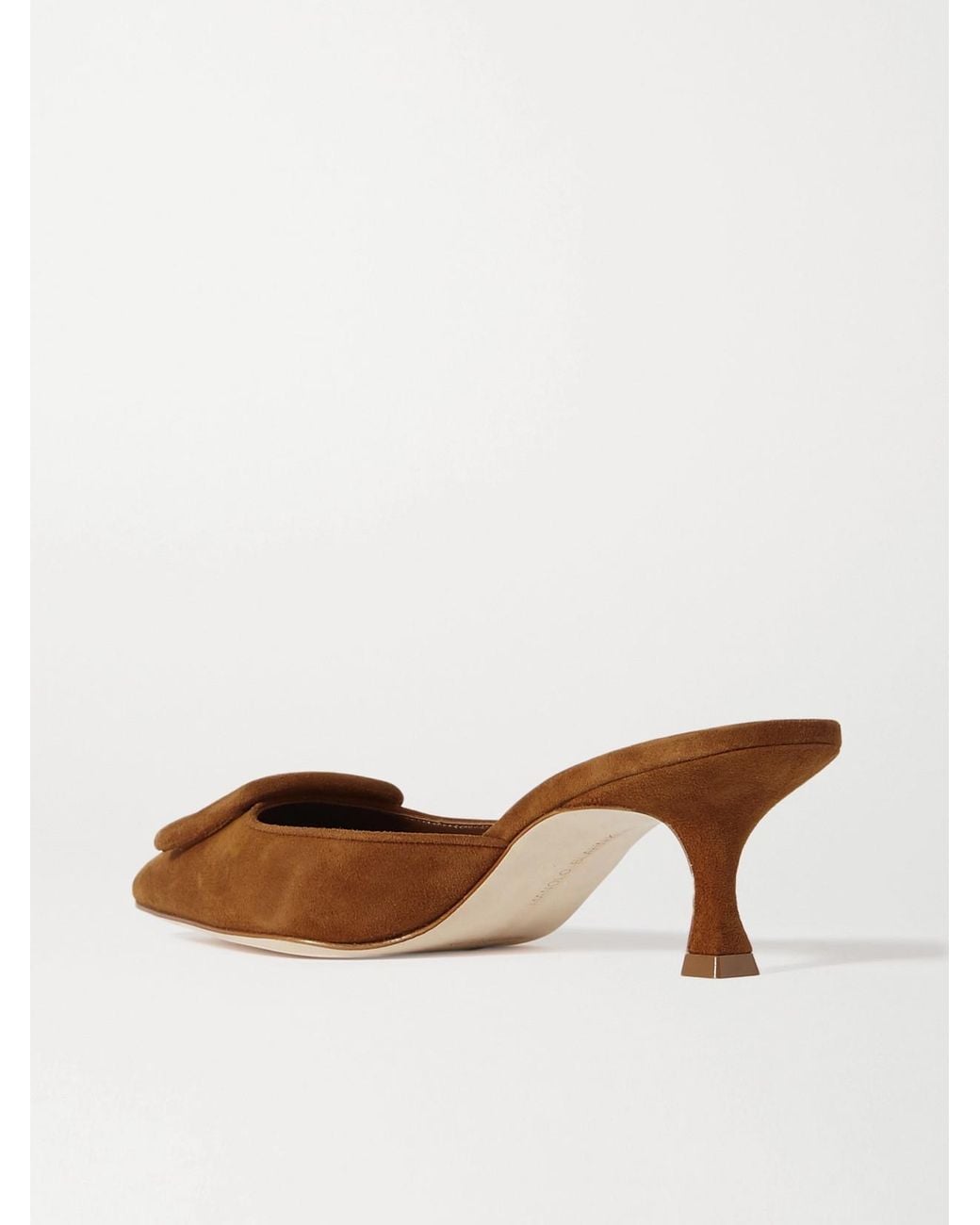 Manolo Blahnik Brown Maysale 50 Buckled Suede Mules