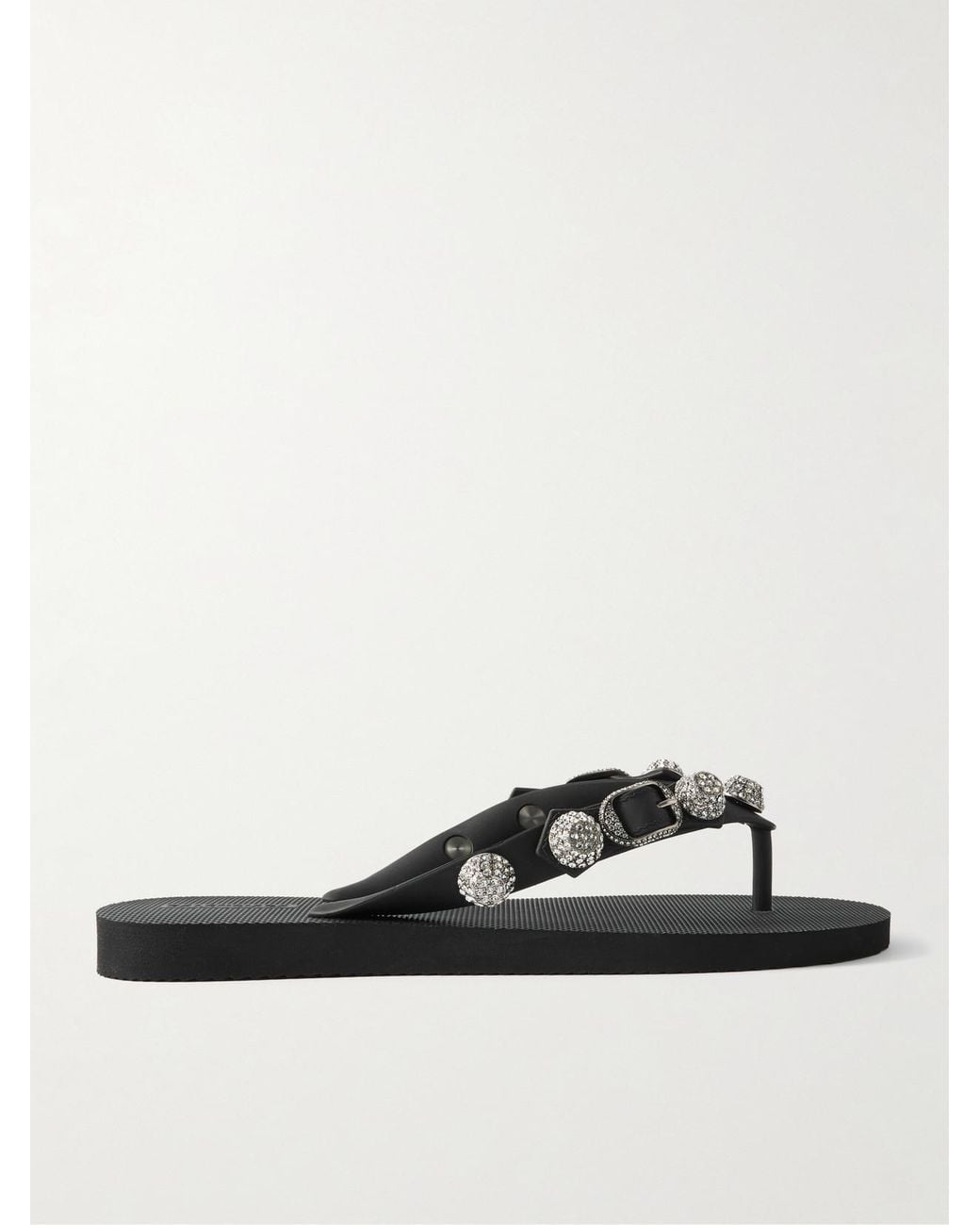 Balenciaga White Cagole Embellished Rubber Flip Flops