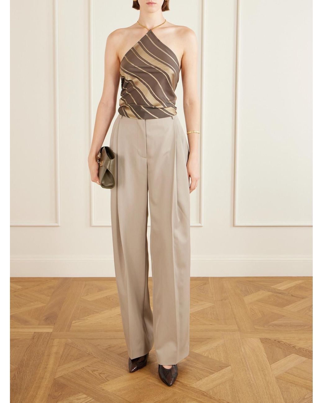 Stella McCartney Brown Striped Open-Back Satin Tank