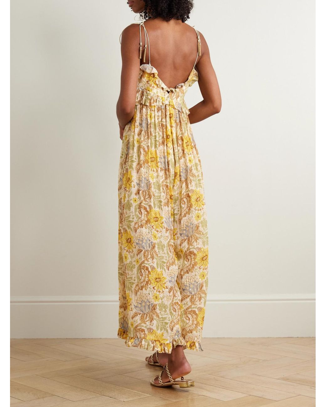 Zimmermann Daylight Ruffled Floral-Print Metallic Fil Coupé Gauze Jumpsuit