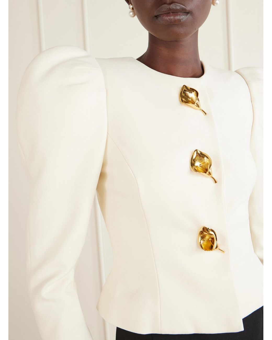 Carolina Herrera Natural Embellished Stretch-Wool Jacket