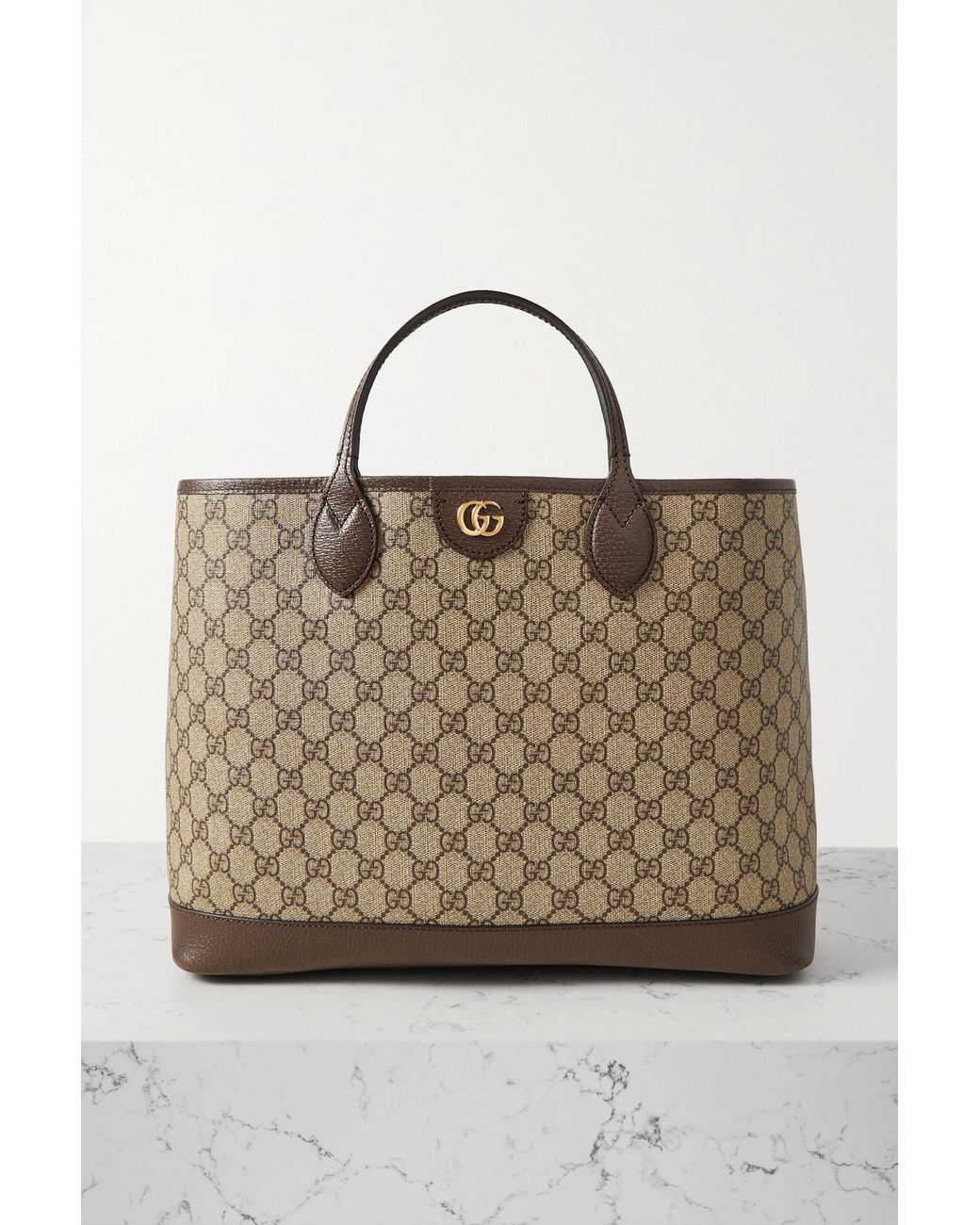 Gucci - Ophidia Textured Leather-trimmed Printed Coated-Canvas Shoulder Bag - Neutrals - One Size - Net A Porter