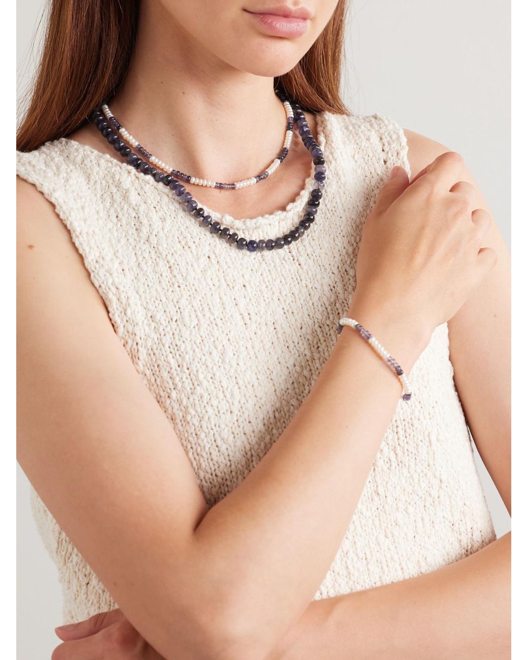 Loren Stewart Natural 14-Karat, Iolite And Pearl Necklace