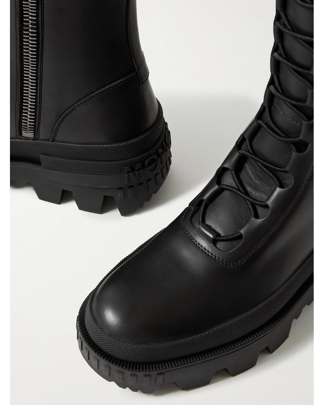 Moncler Black Vail Leather Lace-Up Knee Boots