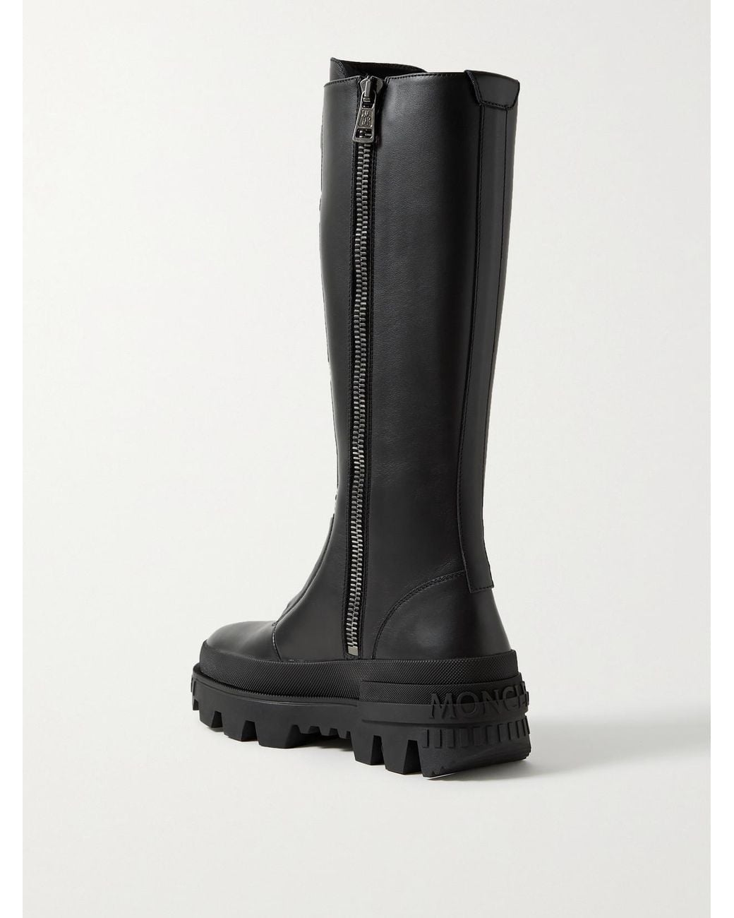 Moncler Black Vail Leather Lace-Up Knee Boots