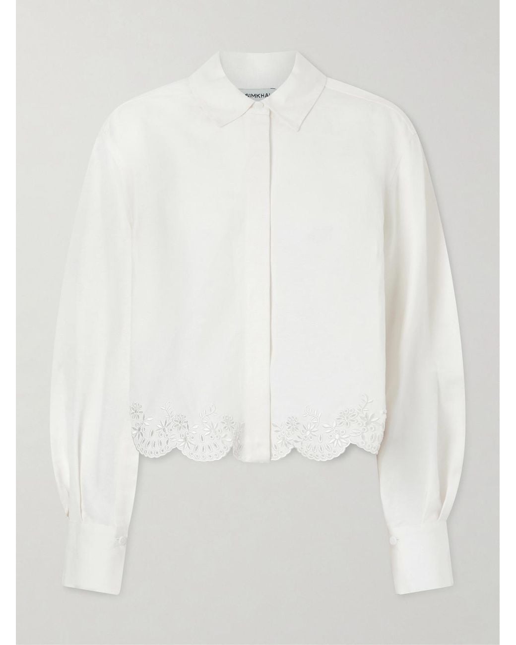 Jonathan Simkhai White Ames Cropped Broderie Anglaise Linen-Blend Shirt