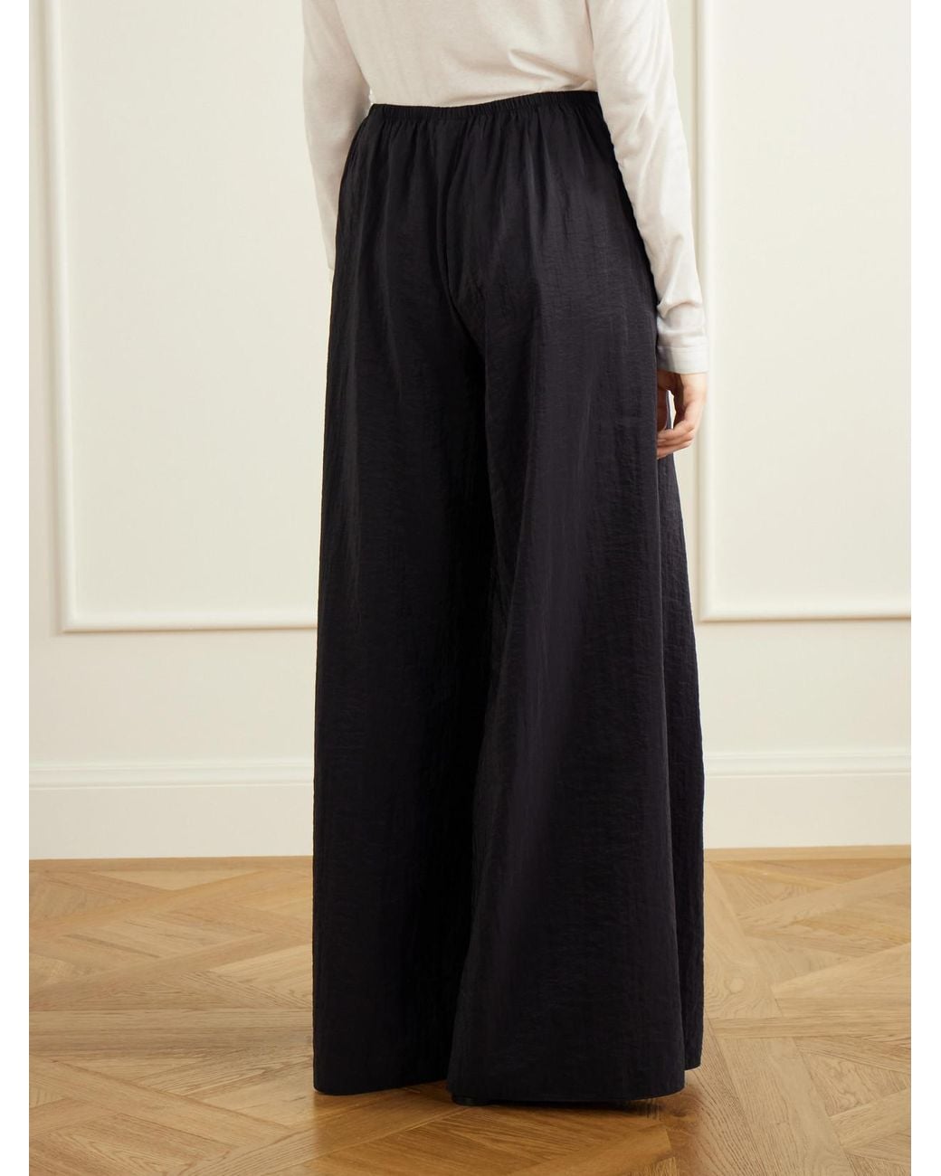 La Ligne Blue Pleated Crinkle Satin Wide-Leg Pants