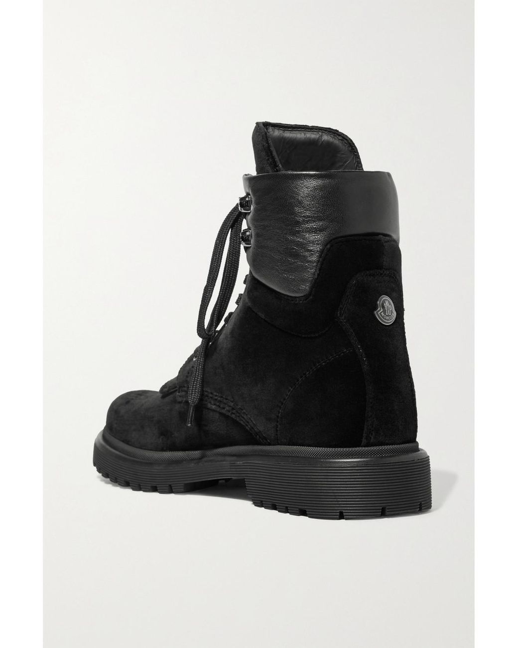 Moncler Black Patty Leather-Trimmed Velvet Ankle Boots