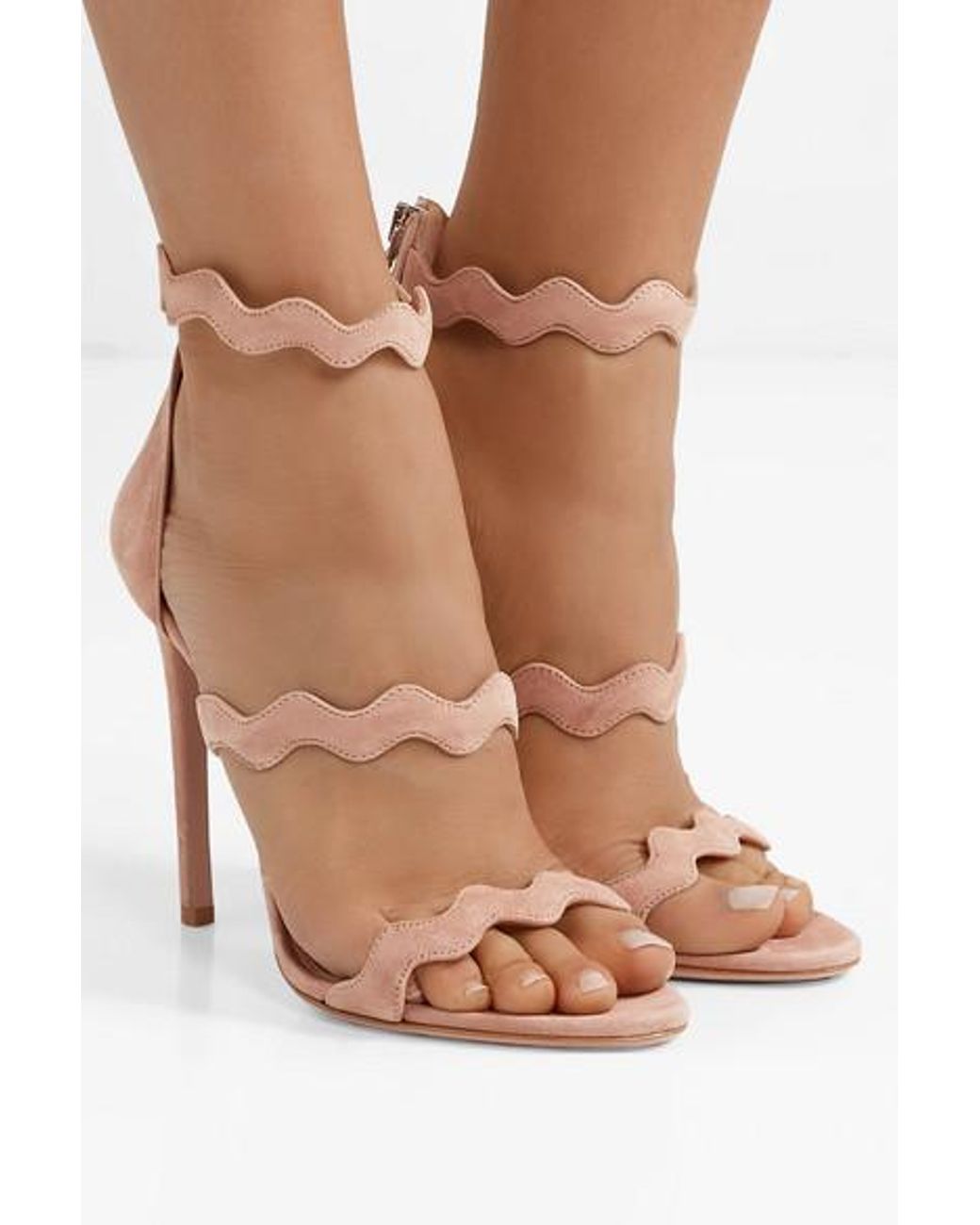 Prada scalloped shop suede platform sandal
