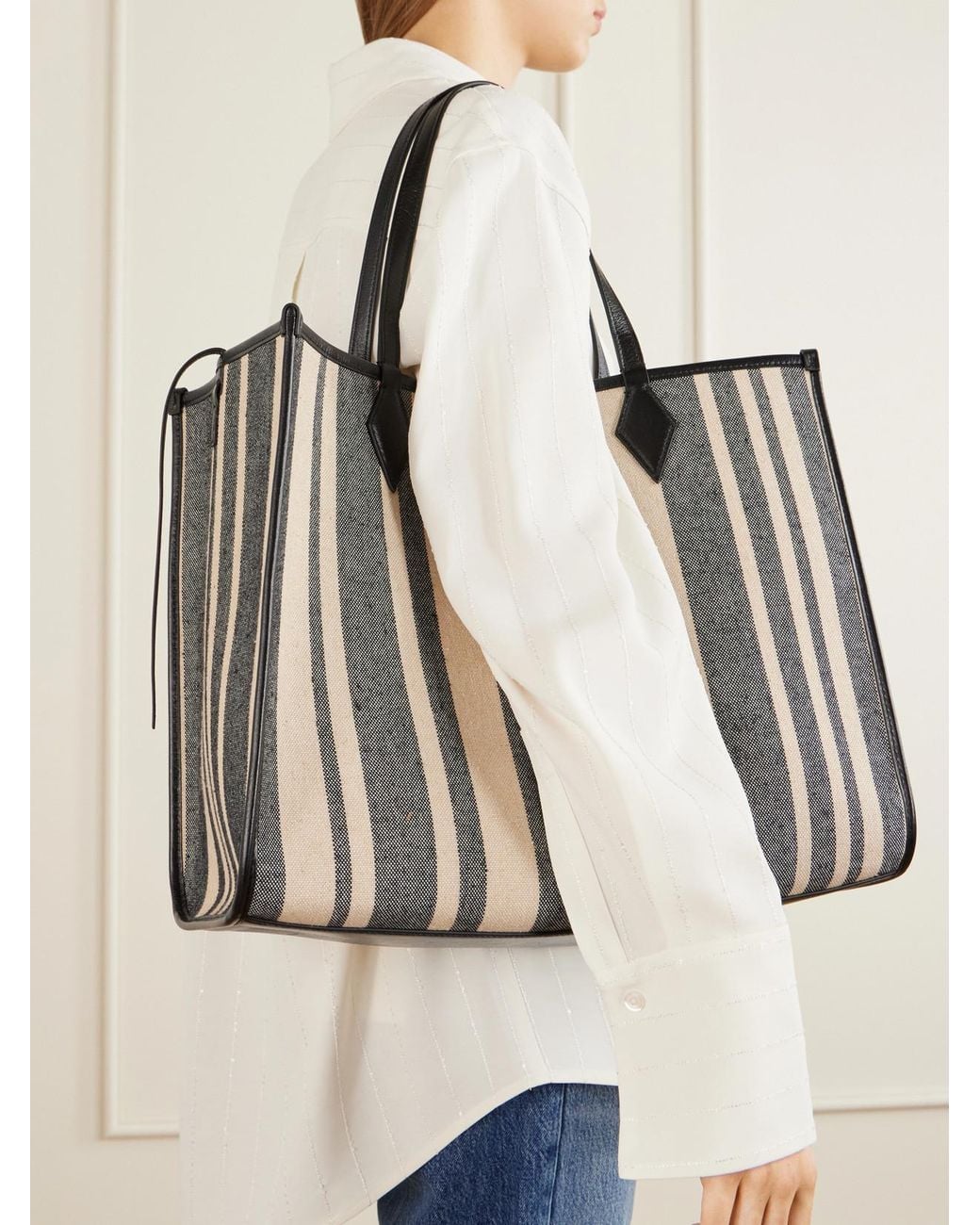 Metier Black Chameleon 41 Striped Leather-Trimmed Canvas Tote
