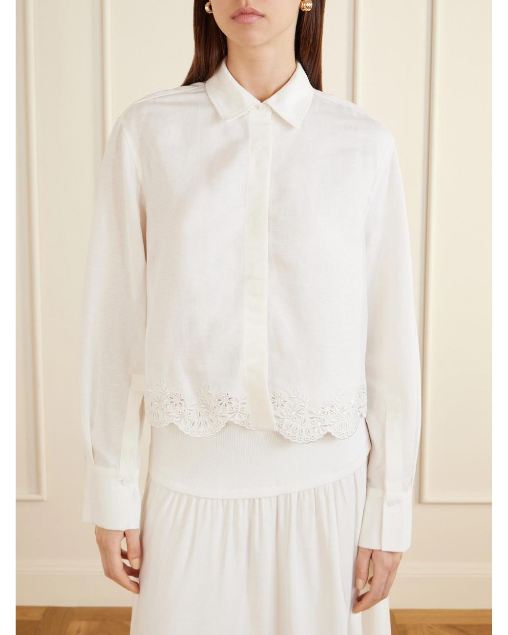 Jonathan Simkhai White Ames Cropped Broderie Anglaise Linen-Blend Shirt