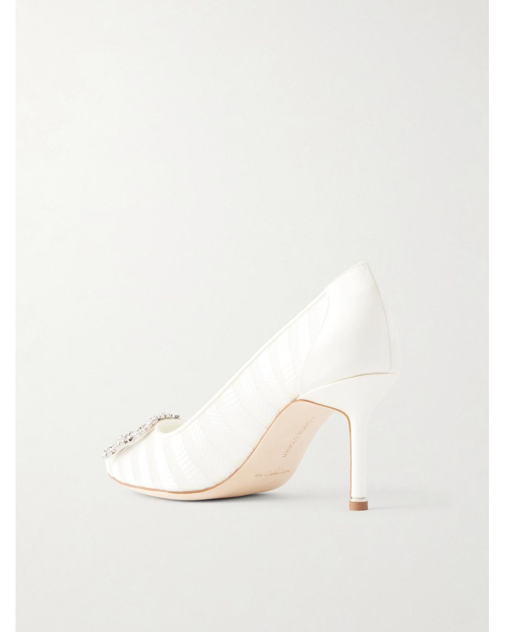 Manolo Blahnik Natural Hangisila 70 Leather And Mesh Pumps
