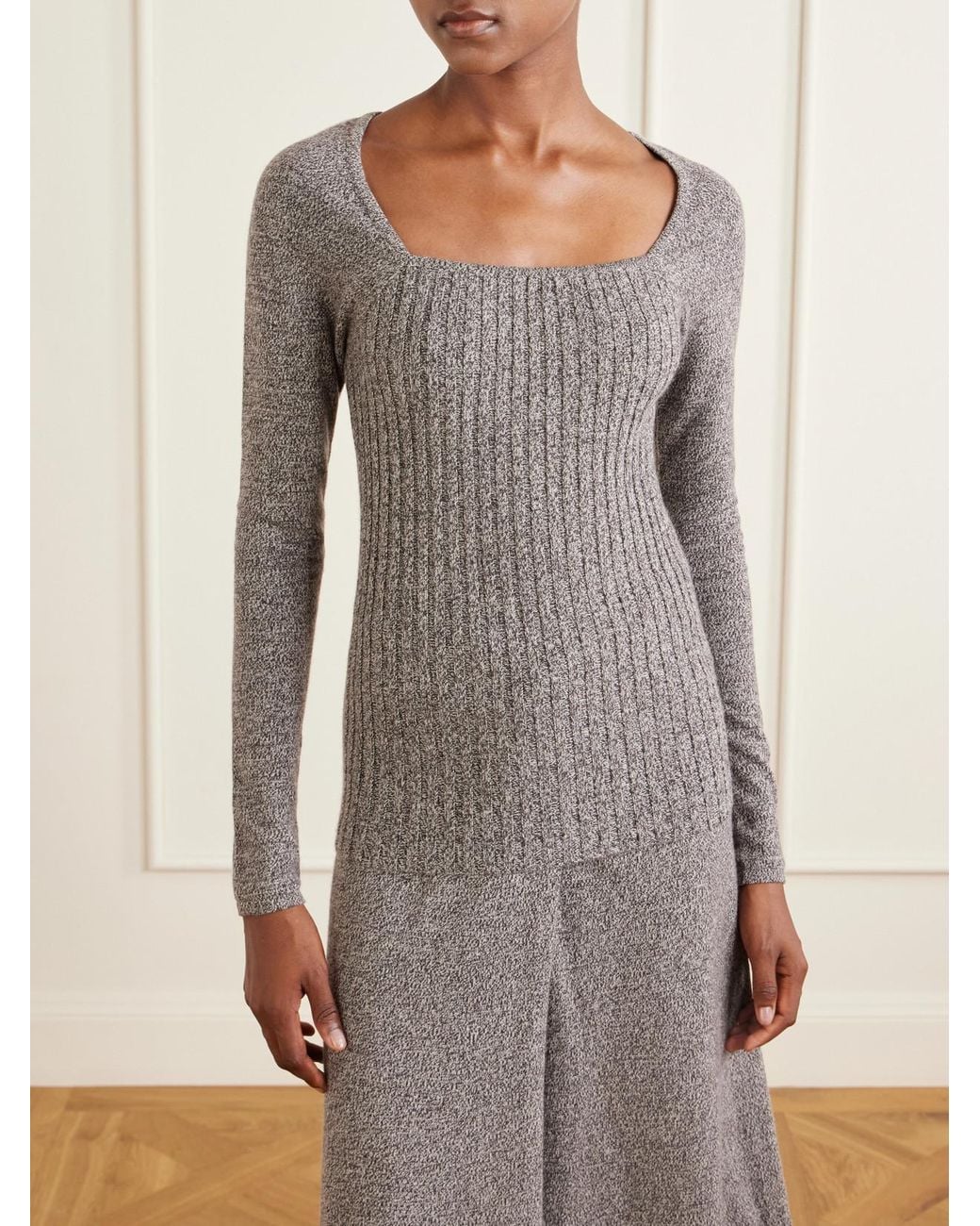 The Elder Statesman Gray Marl Knitted Cashmere T-Shirt
