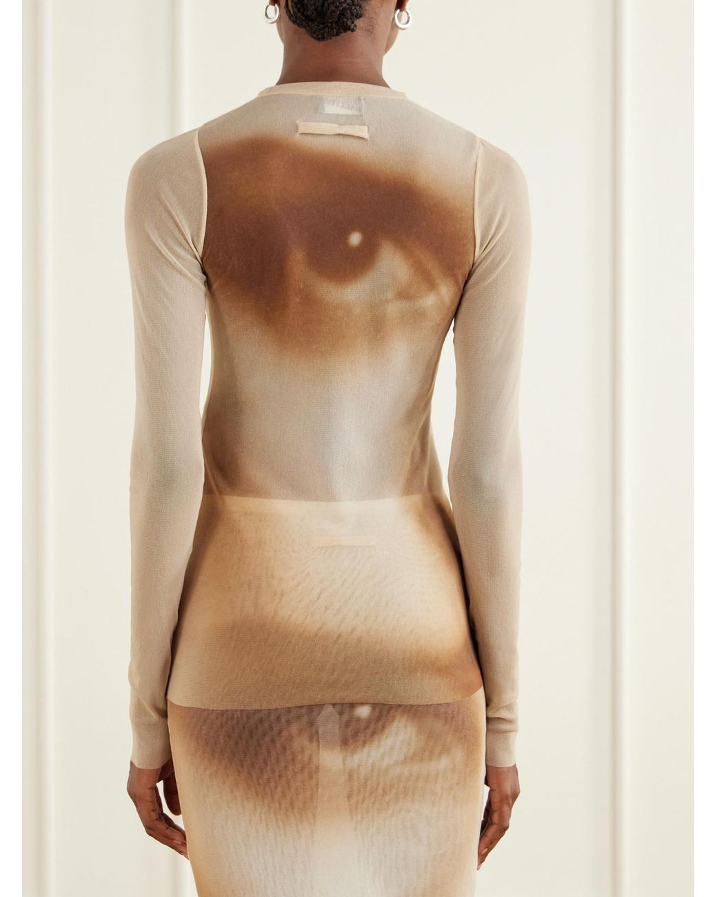 Jean Paul Gaultier Natural Face Printed Mesh Blouse