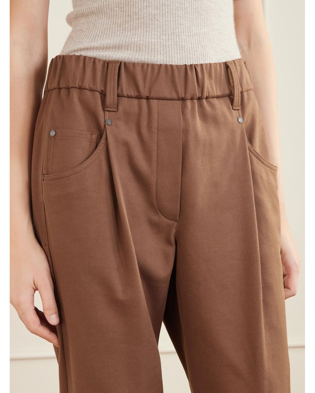 Brunello Cucinelli Brown Cotton-Blend Twill Straight-Leg Pants